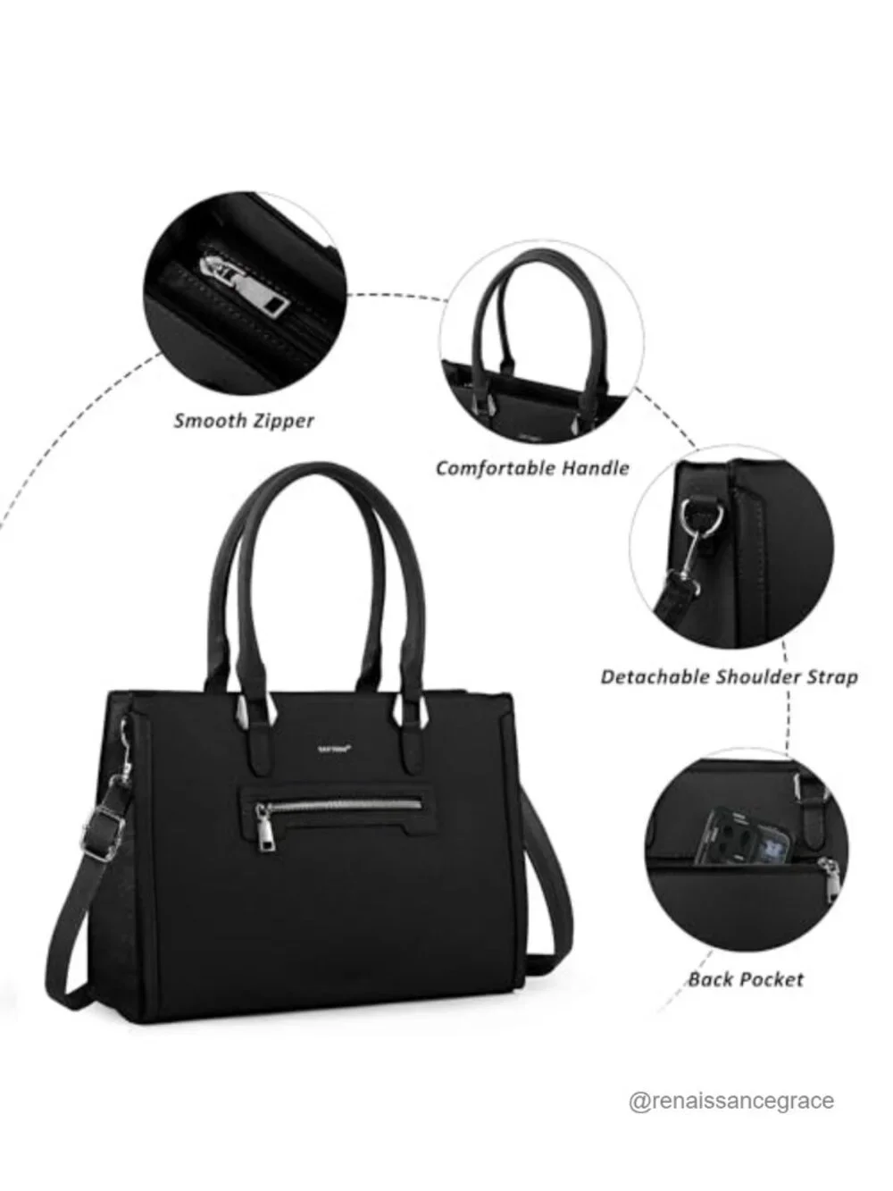 Vegan Leather Satchel Purse with Pockets, Work Tote Bag for Women